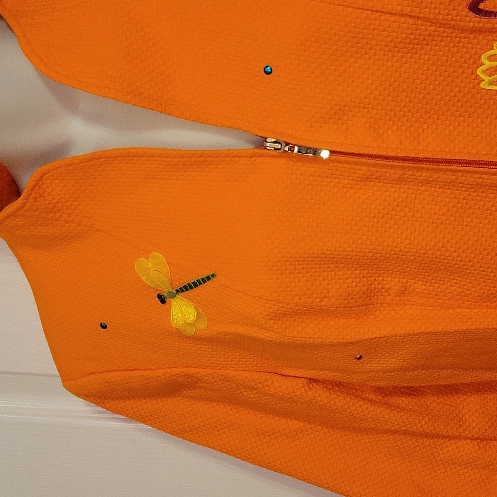 Focus 2000 Orange Jacket 14 Beaded Dragon Fly Floral - Picture 3 of 9